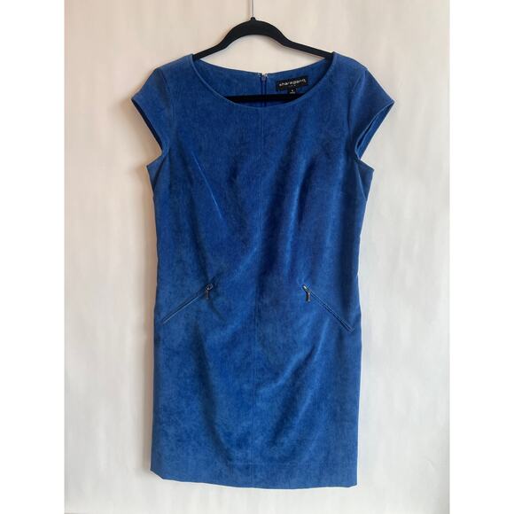 Sharagano Blue Corduroy Short Cap Sleeve Mini Shift Dress Women's Size 8 - Picture 1 of 12